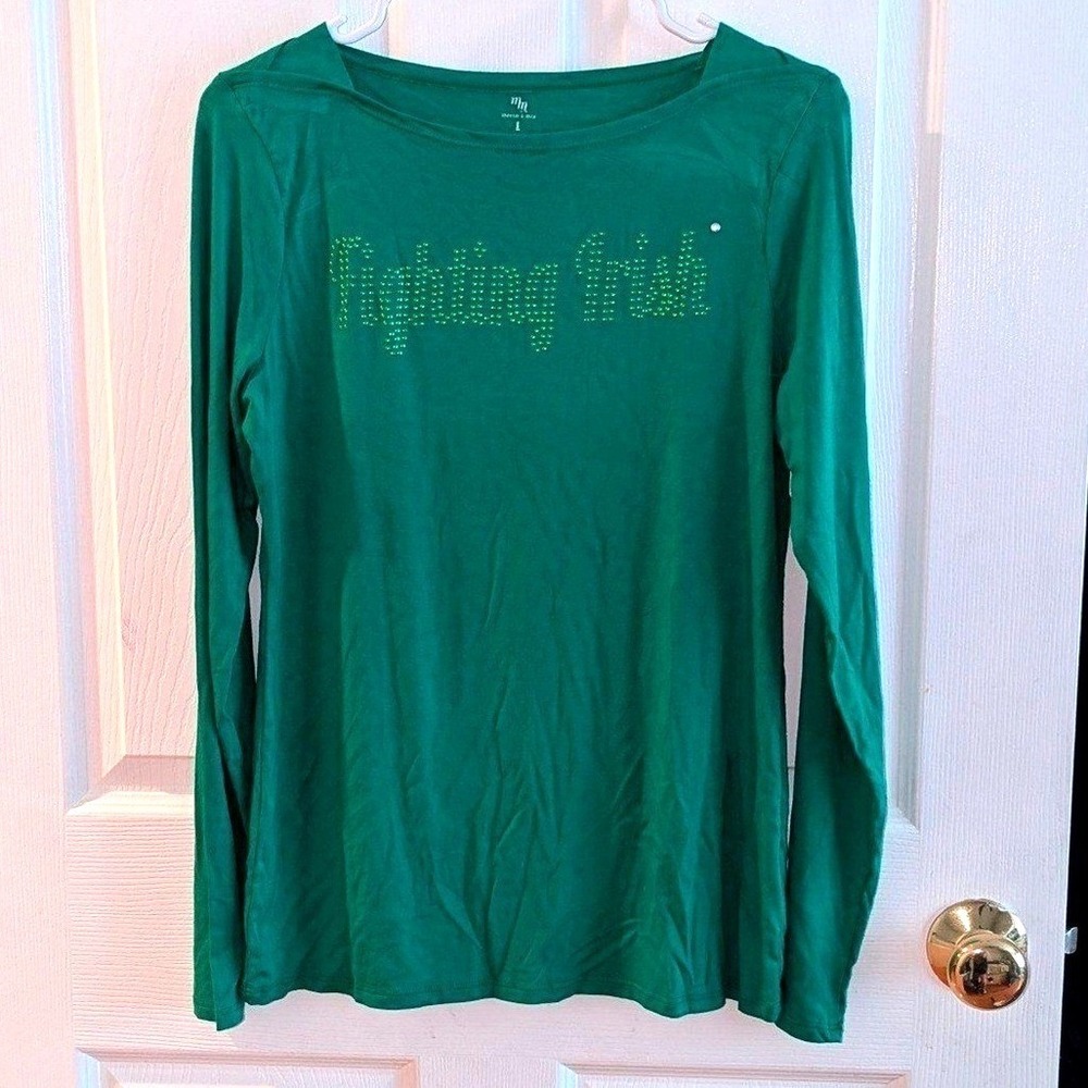 Y2K Notre Dame Fighting Irish Rhinestone Graphic Long Sleeve Tee Women's Large‎